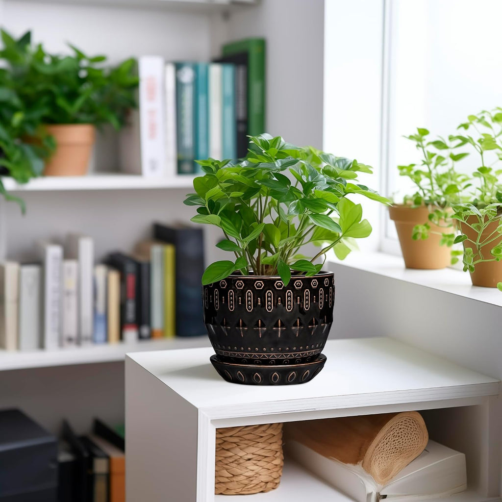 G EPGardening Ceramic Pot for Plants 5.5 Inch - Ceramic Plant Pot Indoor with Drainage Hole and Saucer, Round Boho