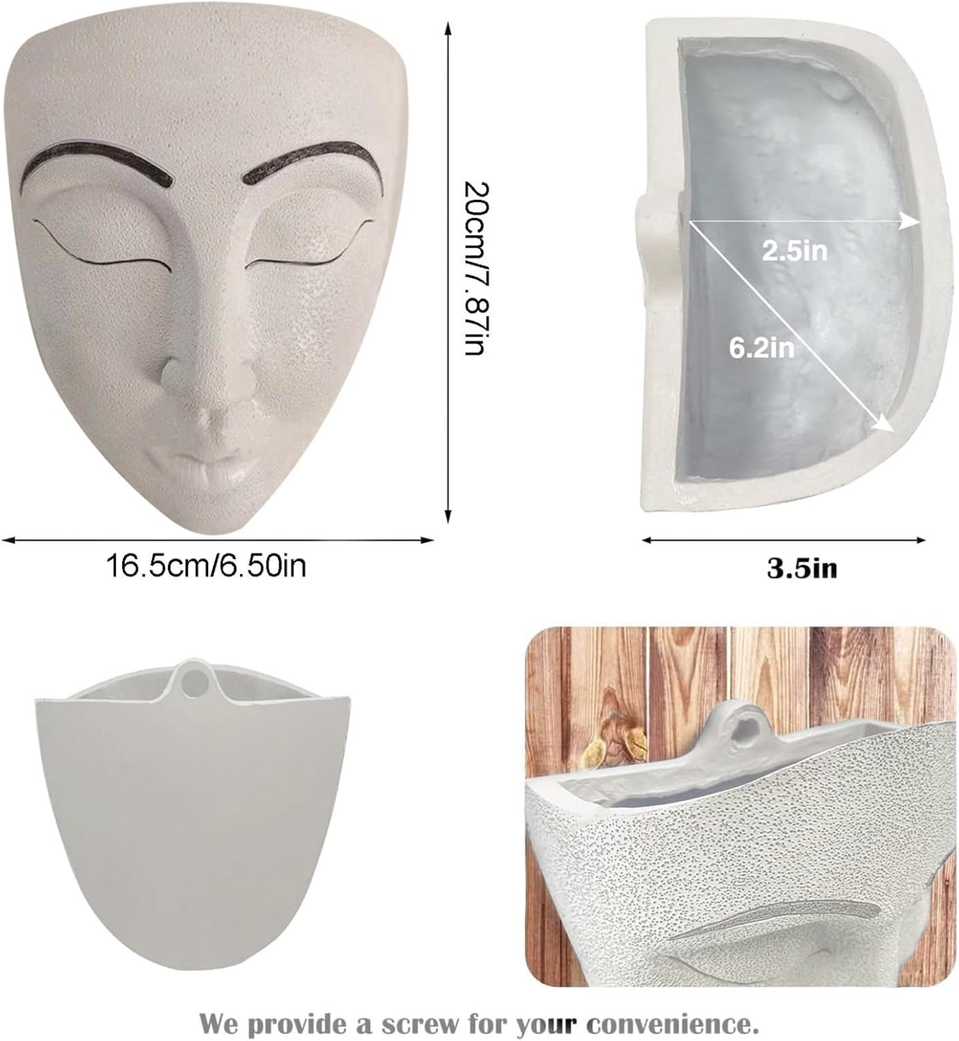Yosoo Human Face Planter Pot, Resin Wall Hanging Flower Pot, Creative Decoration for Home and Garden (2)