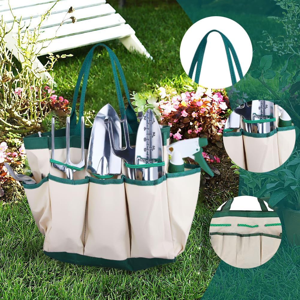 FAMILY'S BACKYARD Garden Tools for Women,7 Piece Gardening Tool Set Aluminum Alloy Hand Tool Starter Kit with Garden