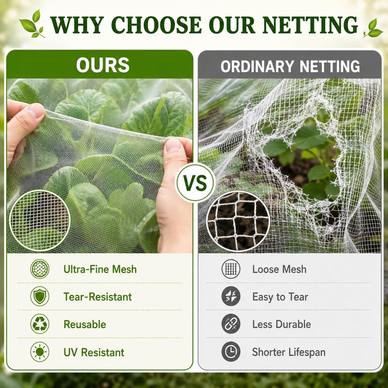 10 ft x 50 ft Garden Mesh Netting,Ultra Fine Plant netting for garden protection, garden netting for raised beds
