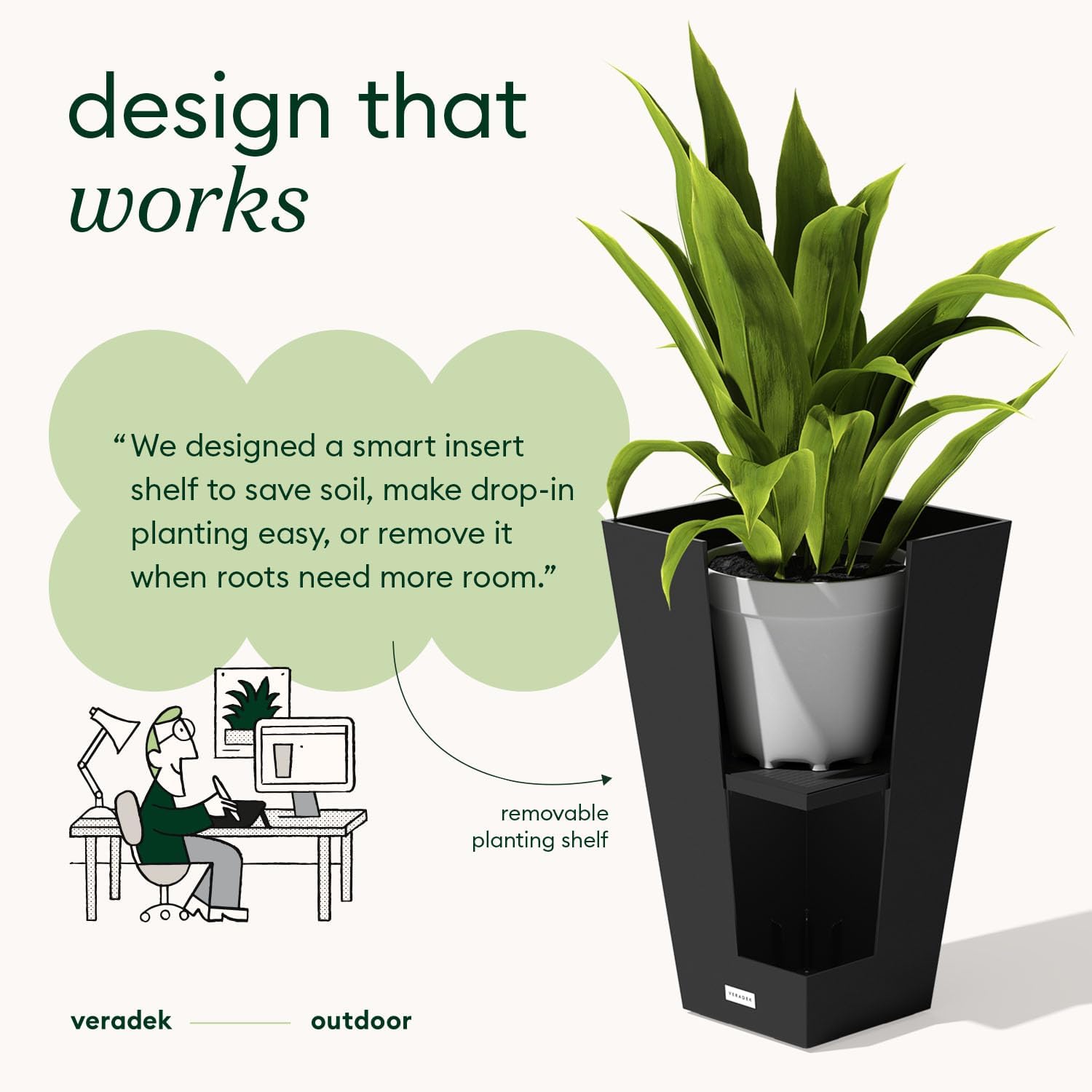Veradek Pure Series Taper Planter - Tall Tapered Outdoor Planter with Shelf | Made From Durable Plastic Featuring a