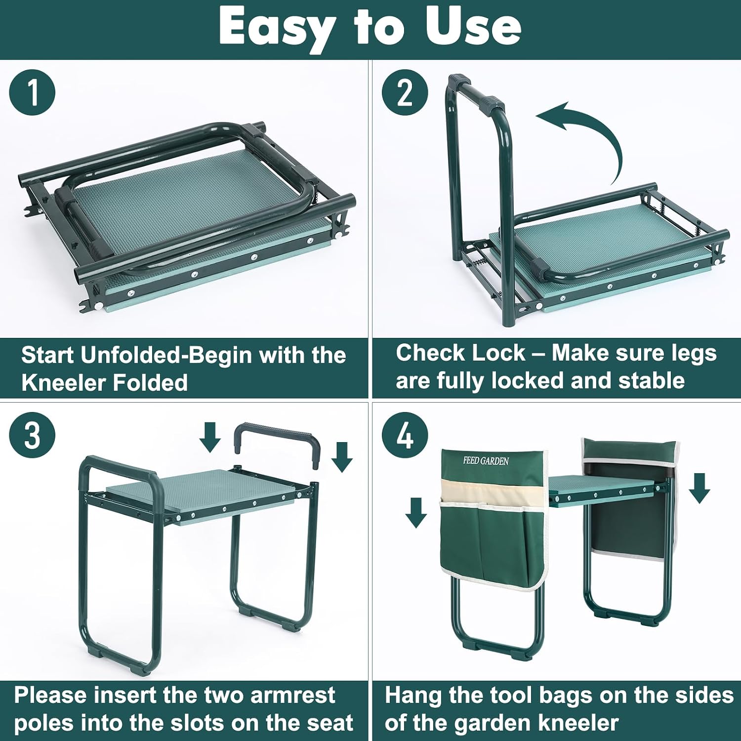 Garden Kneeler and Seat, Upgraded Foldable Gardening Stool with 10.23" Wide Kneeling Pad, Heavy Duty Gardening Bench