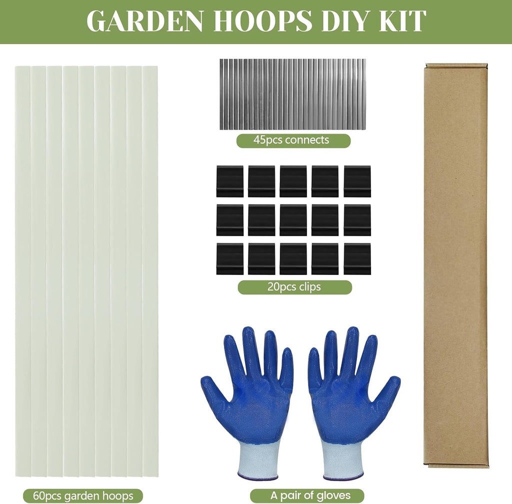 Greenhouse Hoops 60pcs, Sunwuk Garden Hoops for 1-3.5ft Wide Raised Bed, 15 Sets of 5.6ft Long Super Bendable