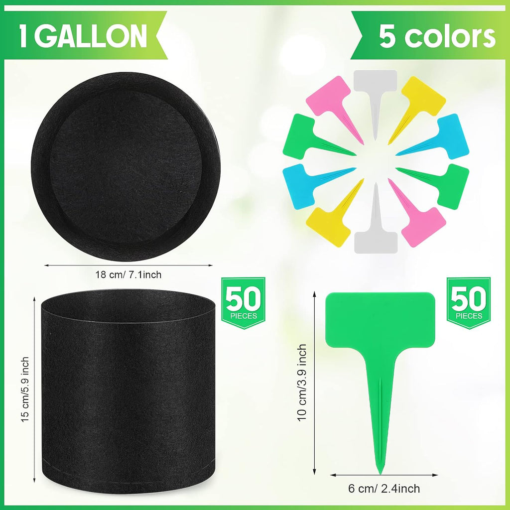 Nuanchu 50 Packs Grow Bags Small Aeration Fabric Pots Nonwoven Garden Bags Grow Pots Planter with 50 Pcs Plant Labels
