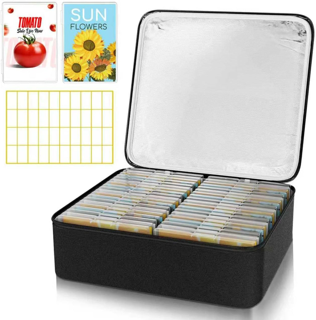 38 Slots Seed Storage Organizer Box with Insulated Bag That Holds 80-200 Seed Envelopes, Oxford Cloth Garden Seed