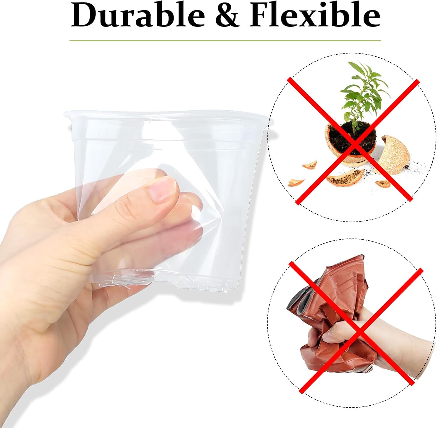 40 Pack 4/5/6/7 Inch Clear Nursery Pots with Drainage and Saucer, Clear Plastic Planter Pots for Plants, Flexible Seed