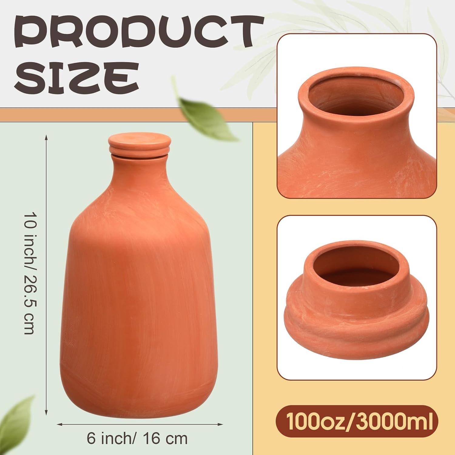 DoubleFill 1 Pcs 100 oz Ollas Terracotta Watering Pots Self Watering Planter Insert Terracotta Globes Clay for Outdoor