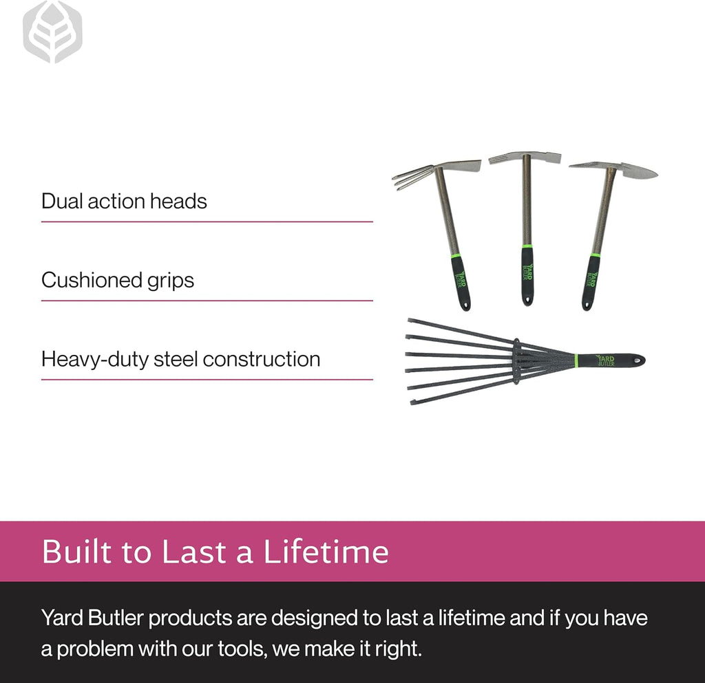 Yard Butler Terra Tuff Hand Tool Bundle, Rust-Resistant | Includes Hand Tiller, Hand Shovel, Hand Weed Puller, and Hand