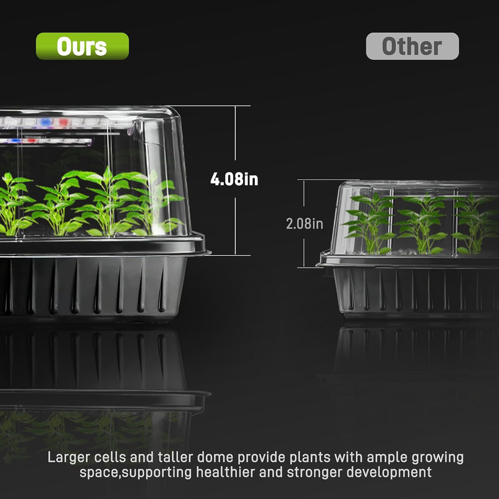 Mulctun 60-Cell Seed Starter Tray with Grow Light, Seedling Starter Trays with 4.08" Humidity Dome, Self-Watering Plant