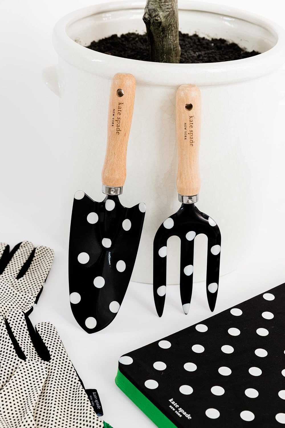 kate spade new york 2 Piece Garden Hand Tool Set, Picture Dot | Gardening Metal Hand Tools with Wooden Handles, Cute