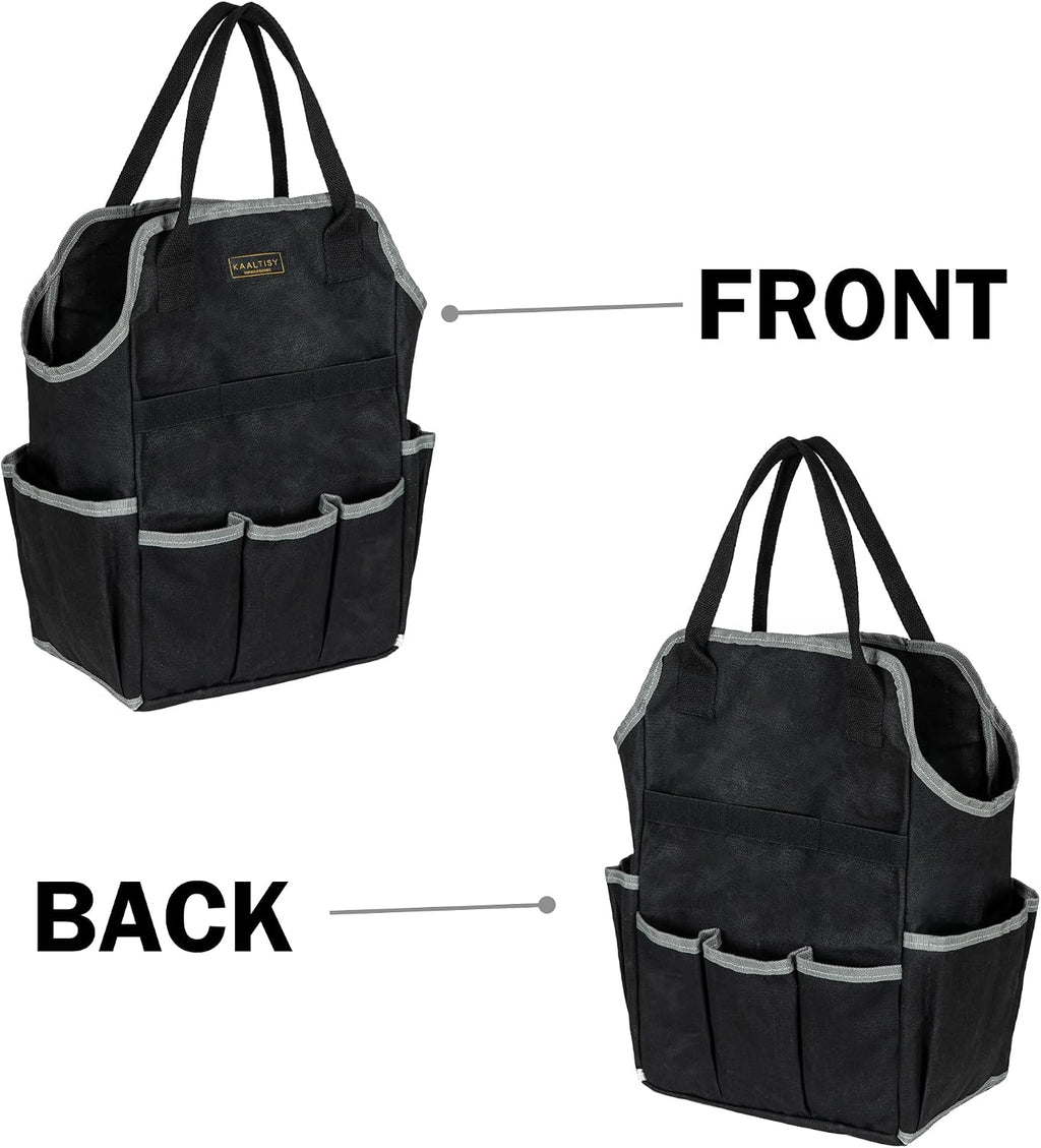 Garden Tool Bag | Heavy-Duty 16oz Waxed Canvas Garden Tool Tote with 8 Pockets | L9.5" x W6" x H15.5" | Tools Storage