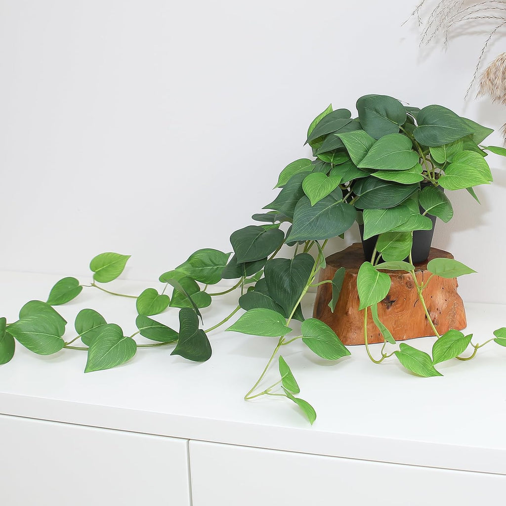 alyptus Fake Pothos Hanging Plants – 33" Set of 2 Faux Ivy Vines with Pots Realistic Silk Devil’s Ivy for Indoor Décor