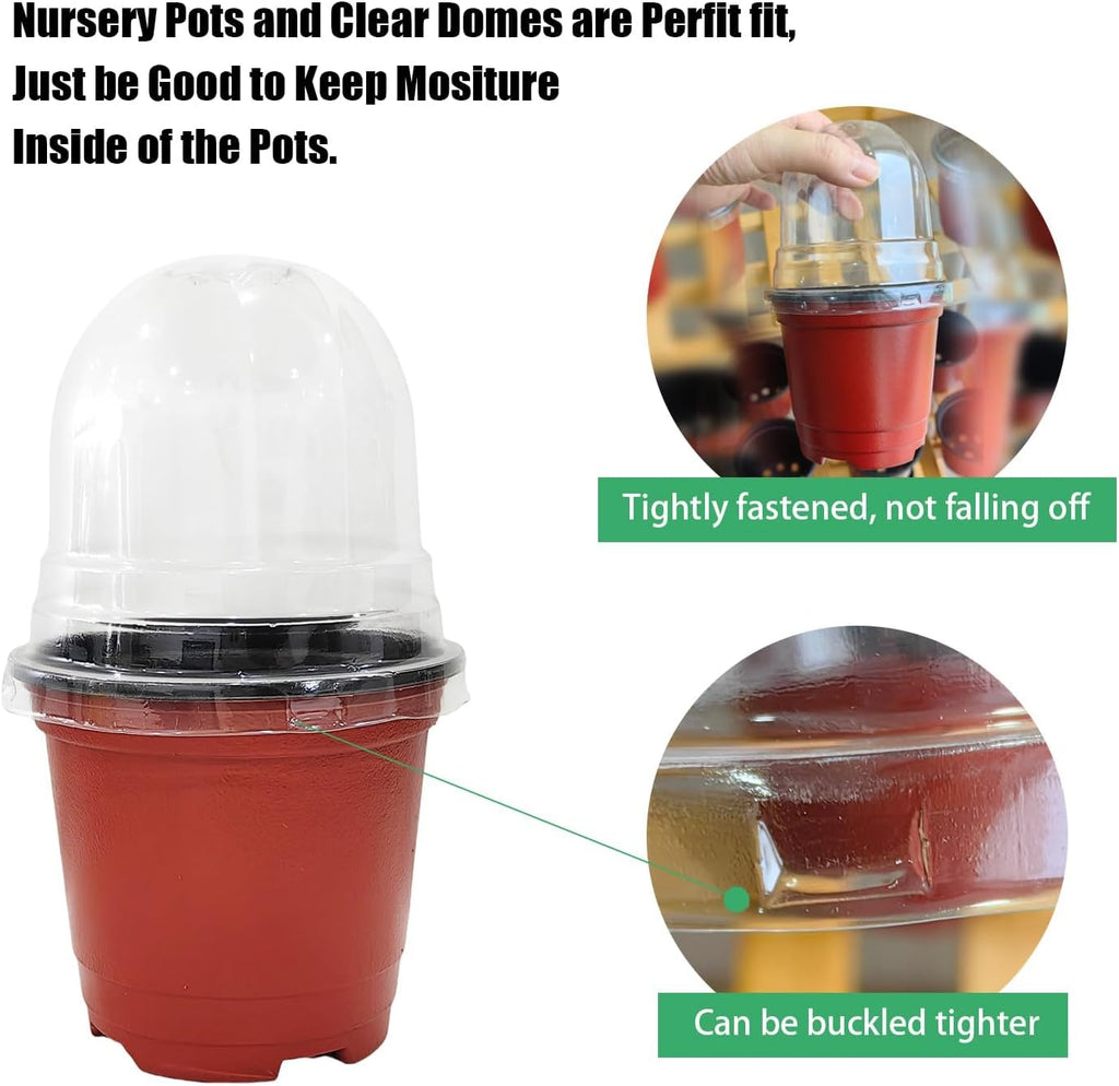 RooTrimmer Plant Nursery Pots with Humidity Domes, 50 Sets 4 Inch Soft Nursery Pots Quality Ones (50 Red Pots + 50