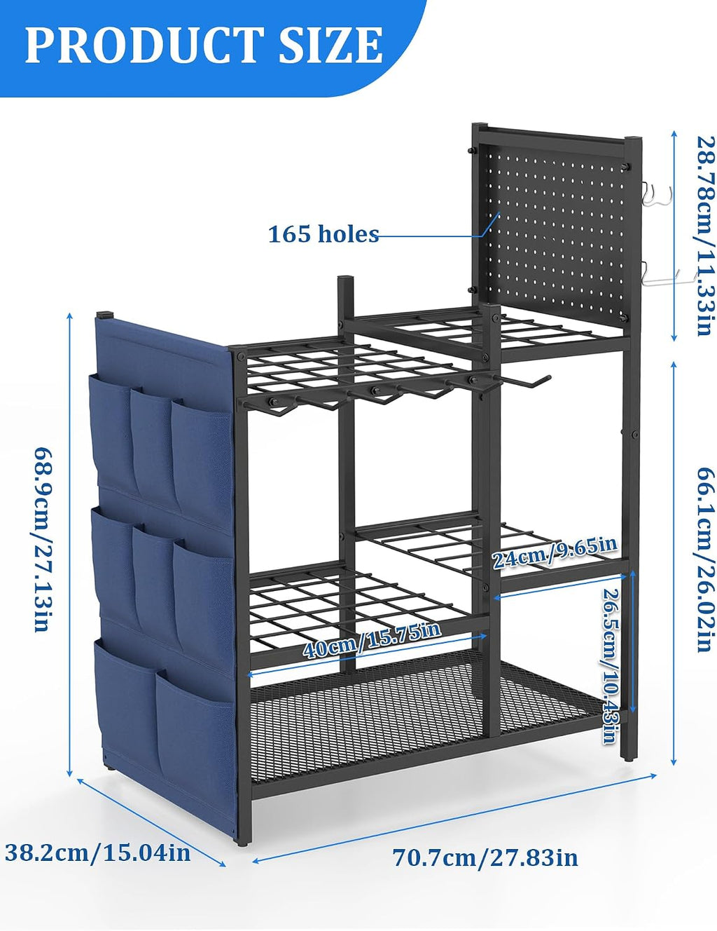Garden Tool Organizer with Pegboard, Yard Tool Holder Standing for Garage Organization, Up to 30 Long-Handled/10