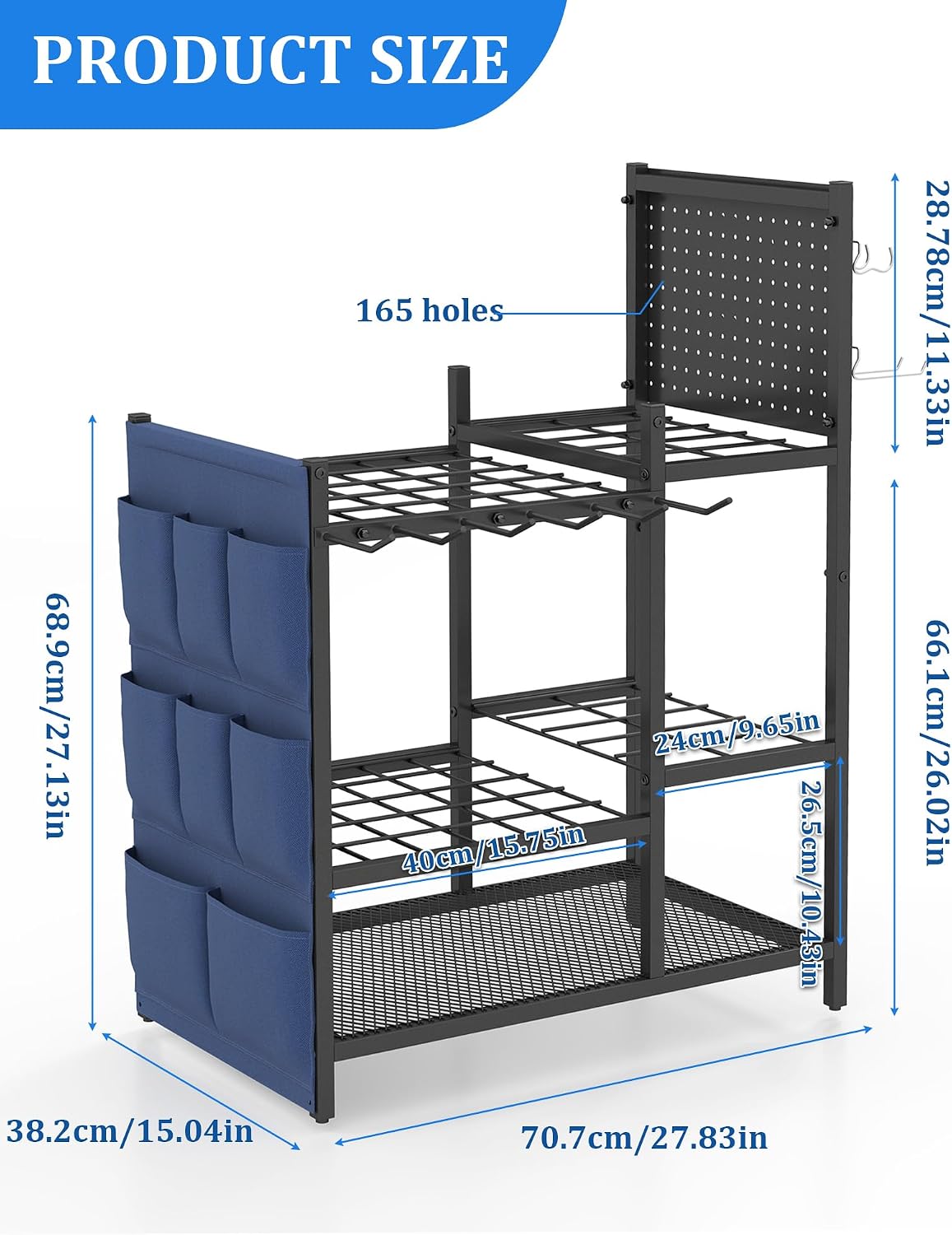 Garden Tool Organizer with Pegboard, Yard Tool Holder Standing for Garage Organization, Up to 30 Long-Handled/10