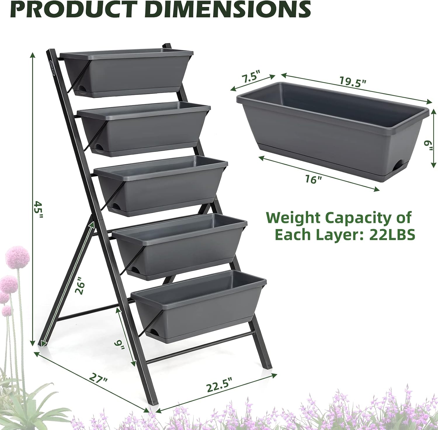 COSTWAY Vertical Raised Garden Bed, 5 Tier Planter Box with Drainage Holes for Vegetables, Grass, Flowers, Freestanding