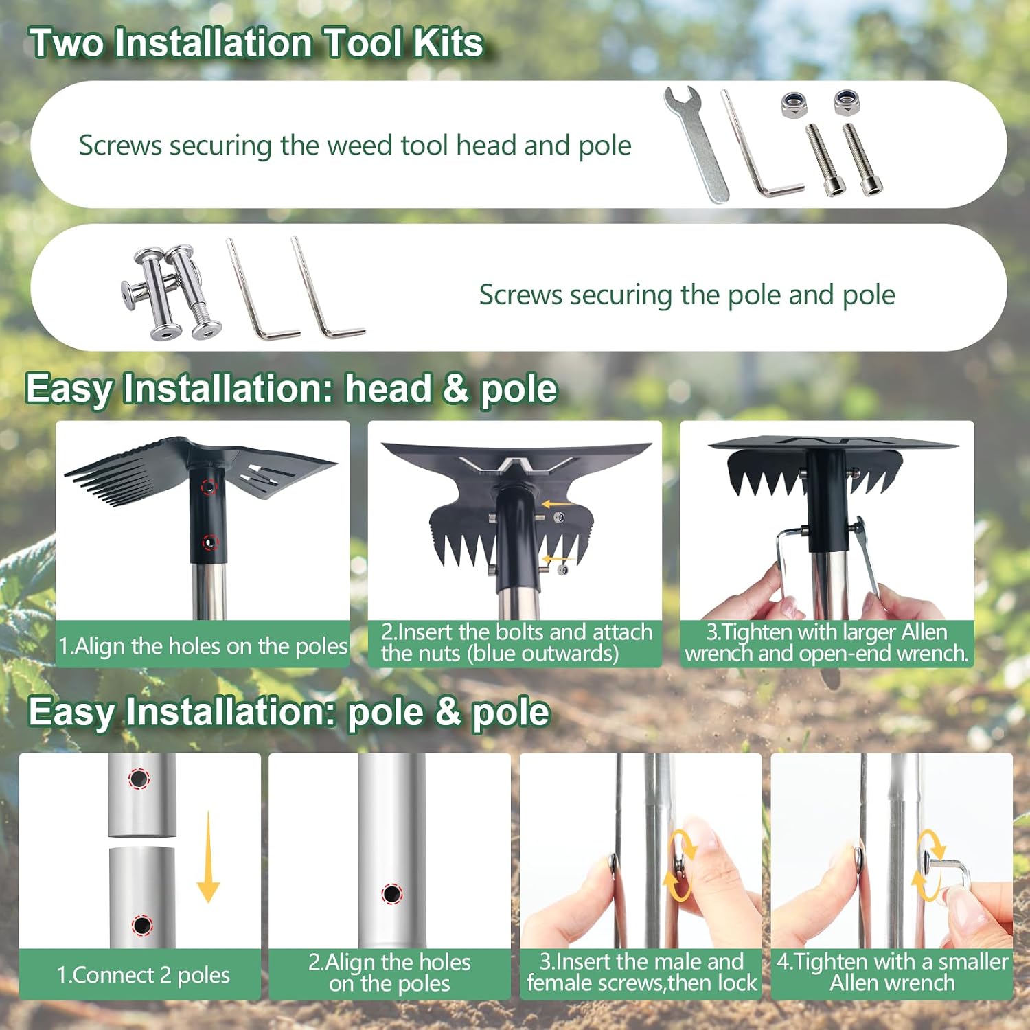 Larger Weed Puller Tool with Long Handle, 2-in-1 Heavy Duty Weed Rake & Hoe | 10 Teeth Weeding Rake, 57" Long Handle