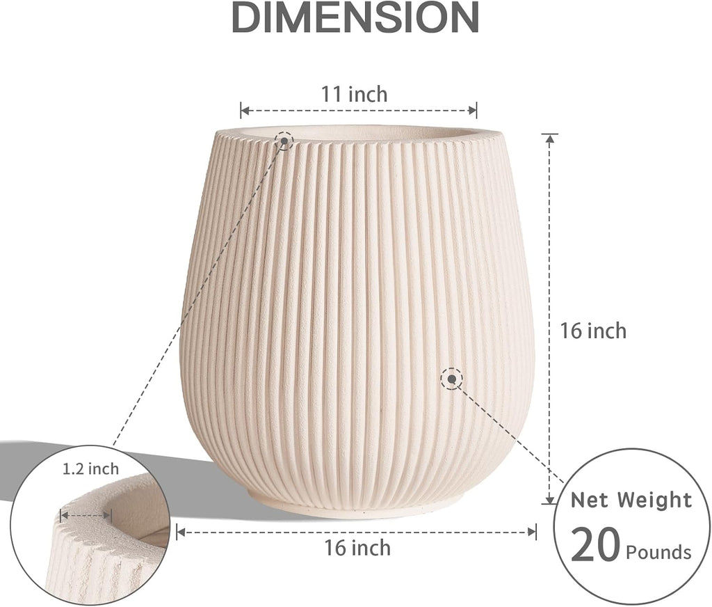 16" Pear-Shaped Fluted Planter - Handmade Fiberglass Composite | Handmade pear-shaped fluted fiberglass composite with