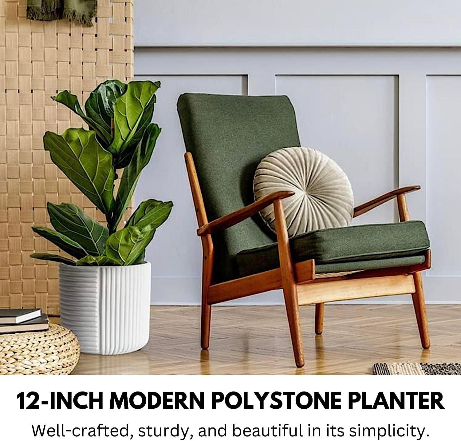 Fox & Fern Large Planter for Indoor or Outdoor, Matte White, 12 Inch | UV & Frost Resistant, 70% Lighter than Ceramic