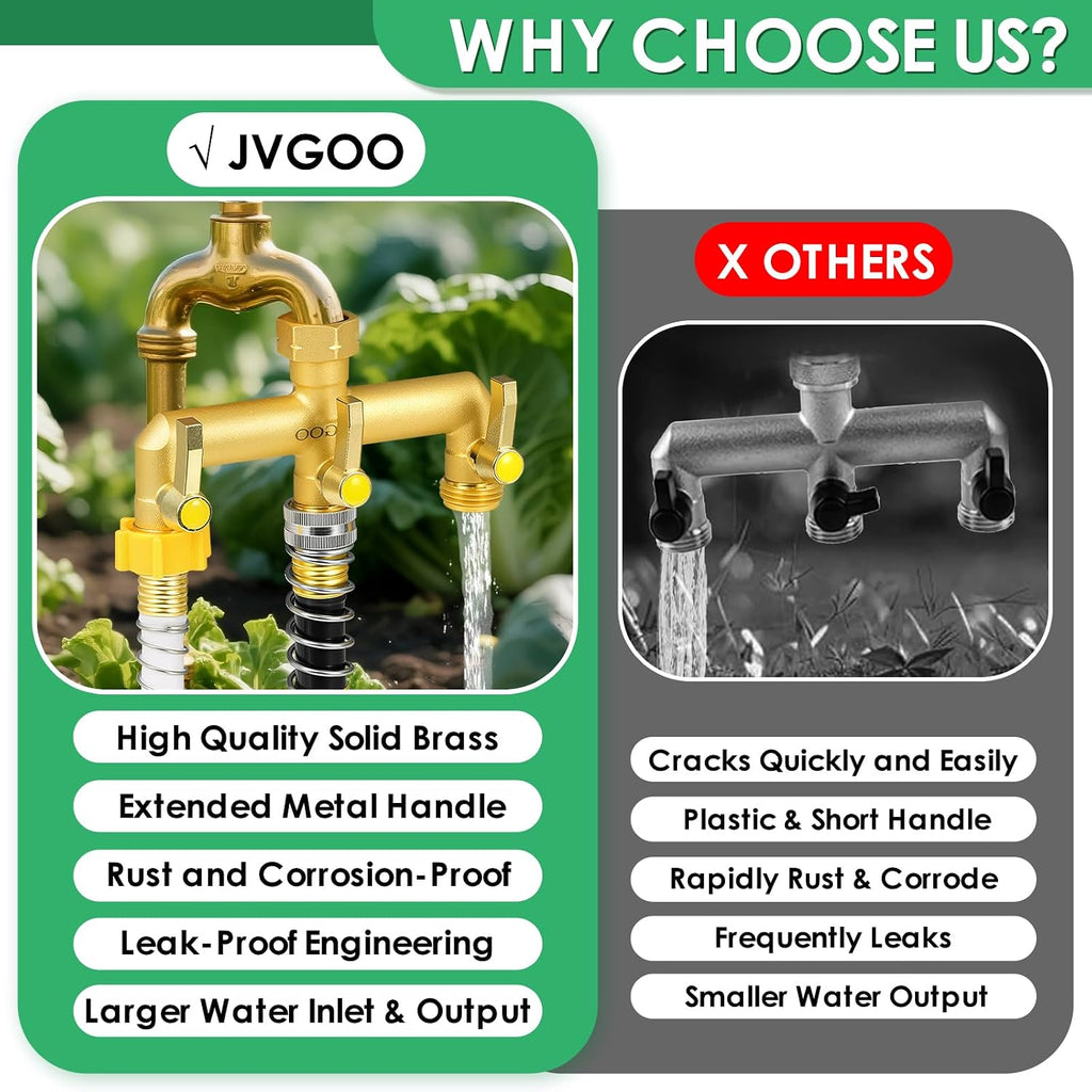 Garden Hose Splitter, Brass 3 Way Hose Splitter, 3/4" Water Hose Splitter 3 Way Heavy Duty with Metal Shutoff Valve and