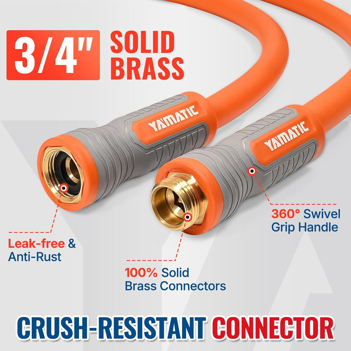 YAMATIC Flexible Garden Hose 5/8" x 50ft, 360° Swivel Handle, Burst 600 PSI | Water Hose for All-weather, 3/4" Brass