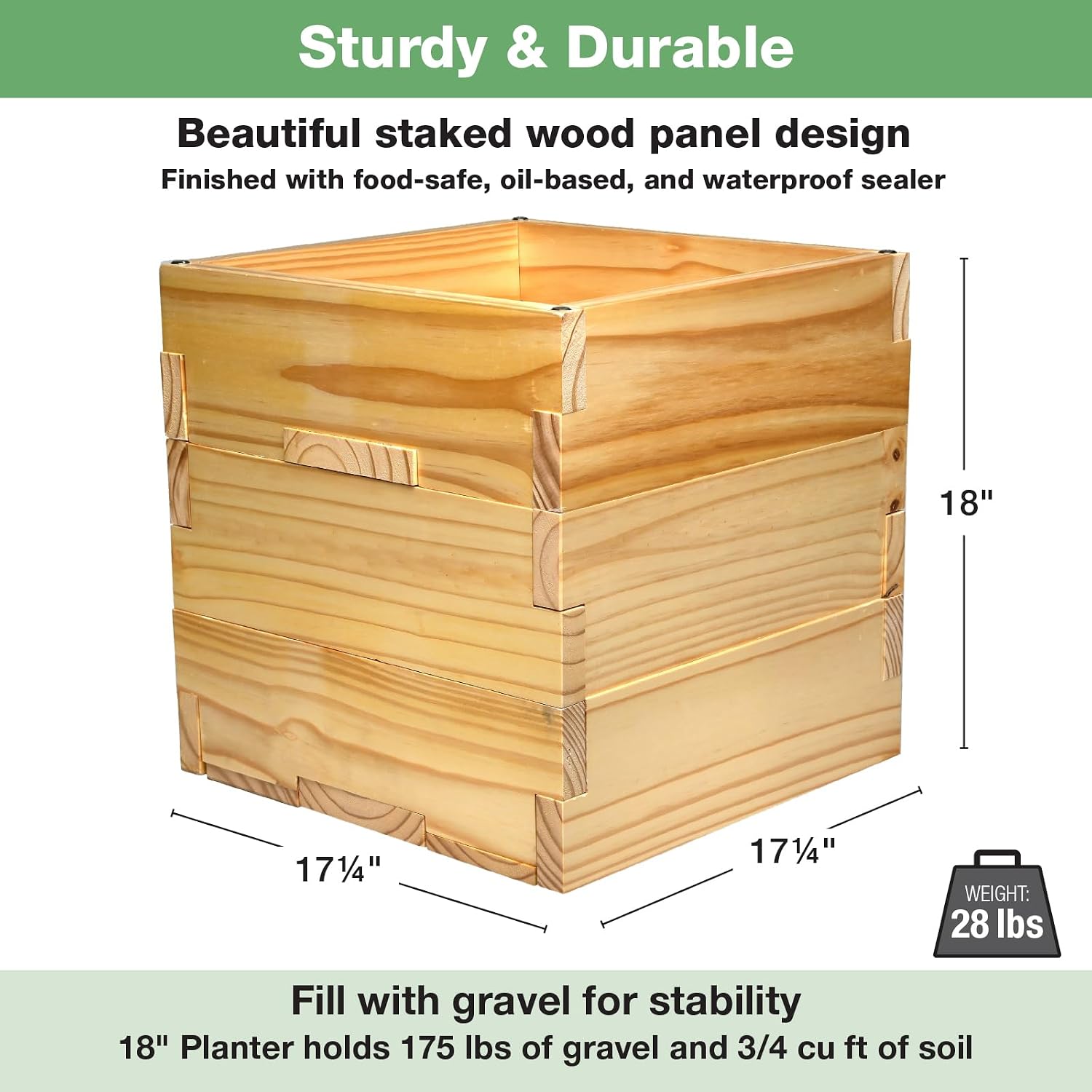 Excello 17 x 17 x 18-Inch Wood Pole Planter Box, Holder, Natural Finish