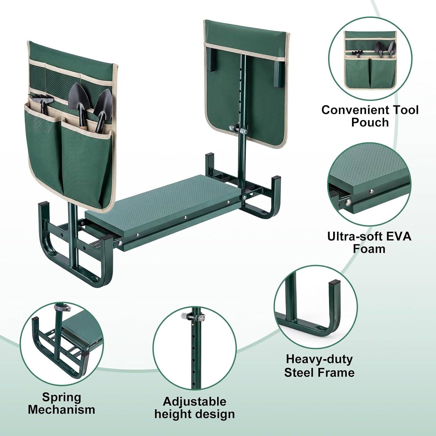 Garden Kneeler and Seat Soft Kneeling Pad Garden Bench Adjustable Height | 2 Practical Tool Pouches Foldable Gardening