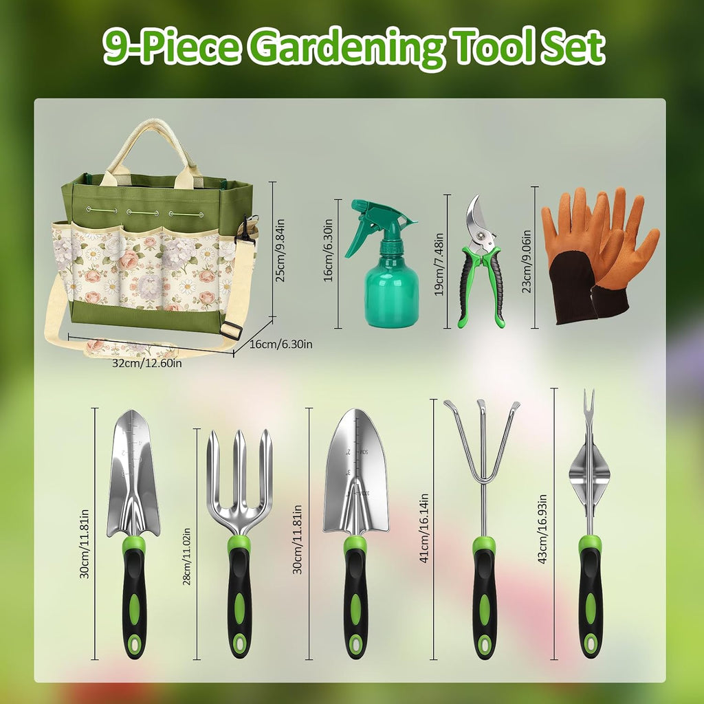 Gardening Tools Set with Floral Bag,Heavy Duty Stainless Steel Gardening Hand Tool with Rubber Non-Slip