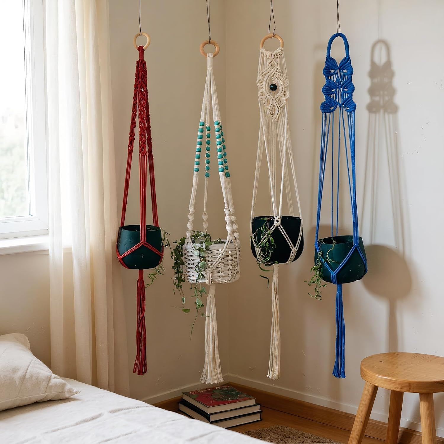 8-Pack Boho Plant Hanger, Macrame Pot Holder,Hanging Planter/Indoor/Balcony/Window Decoration Length 39" (Not Pot and