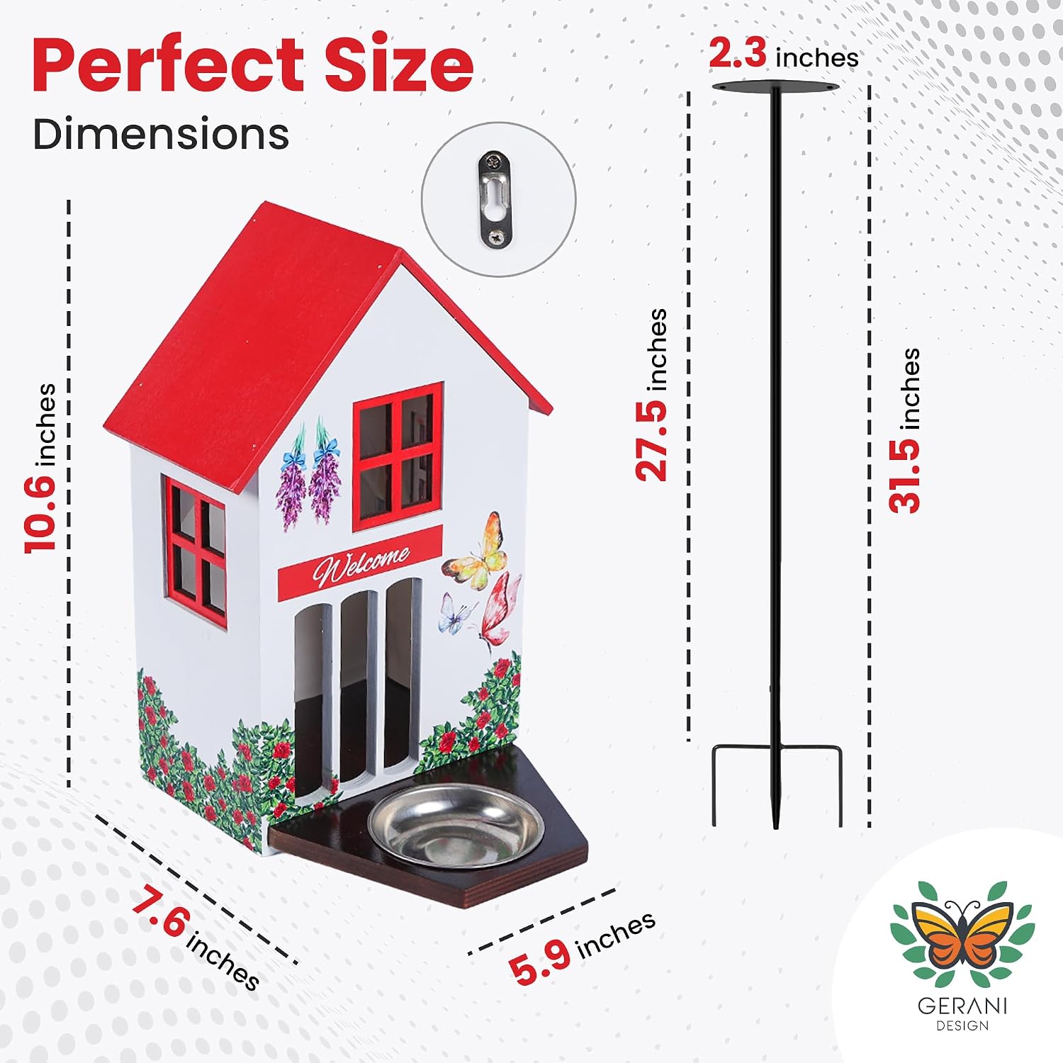 Butterfly House and Feeder for Outside - Wooden Butterfly Shelter with Metal Stake for Garden - 3 Mount Options