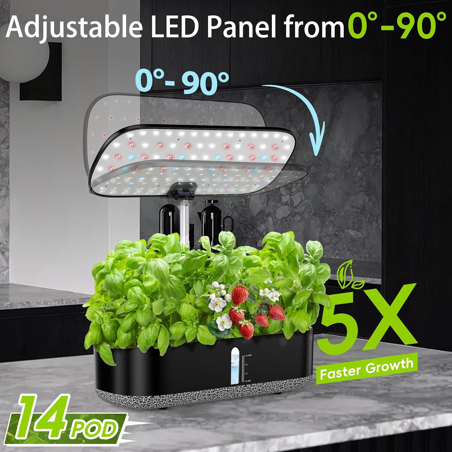 Hydroponics Growing System with LED Grow Light, 14 Pods Indoor Herb Garden Full Spectrum Rotatable Light Panel, Auto On