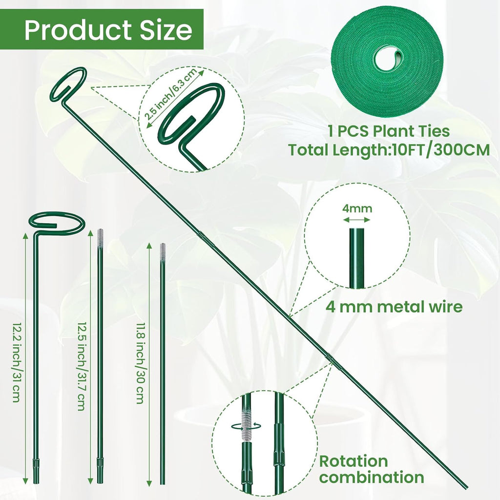 Plant Support Stakes 6 Pack, 12/24/36 Inch Heavy Duty Metal Plant Stakes, Adjustable Garden Plant Support Cages/Rings