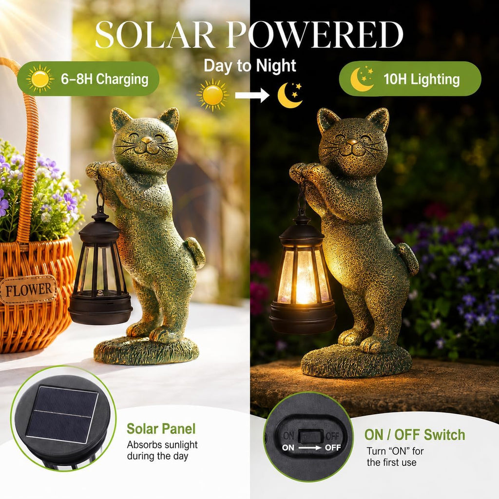 Nacome Cat Outdoor Statues for Garden with Solar Lantern | IP65 Waterproof,Outside Decor, Yard Art Lawn Ornaments