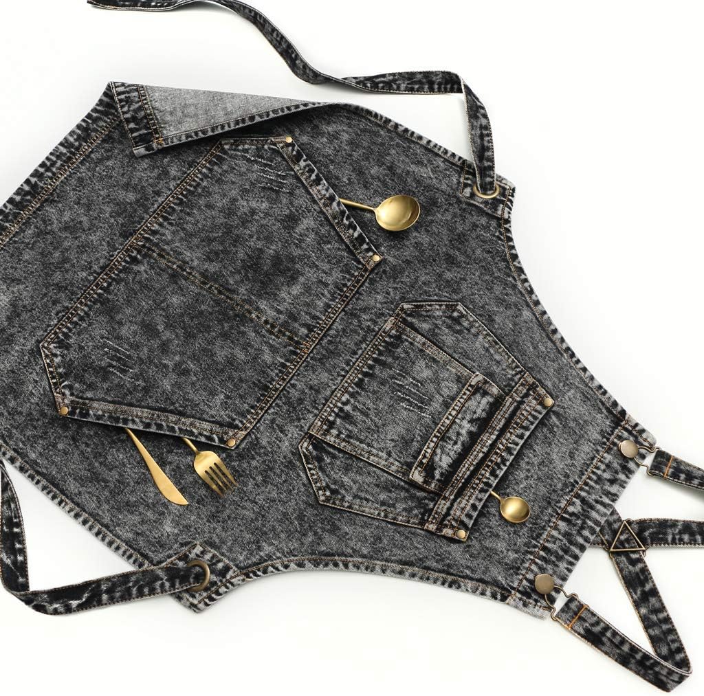 Jeanerlor - Denim Apron with Pockets for Hair Stylist Gardening Craftsmen Barista Women Hairdresser Jean Work Apron