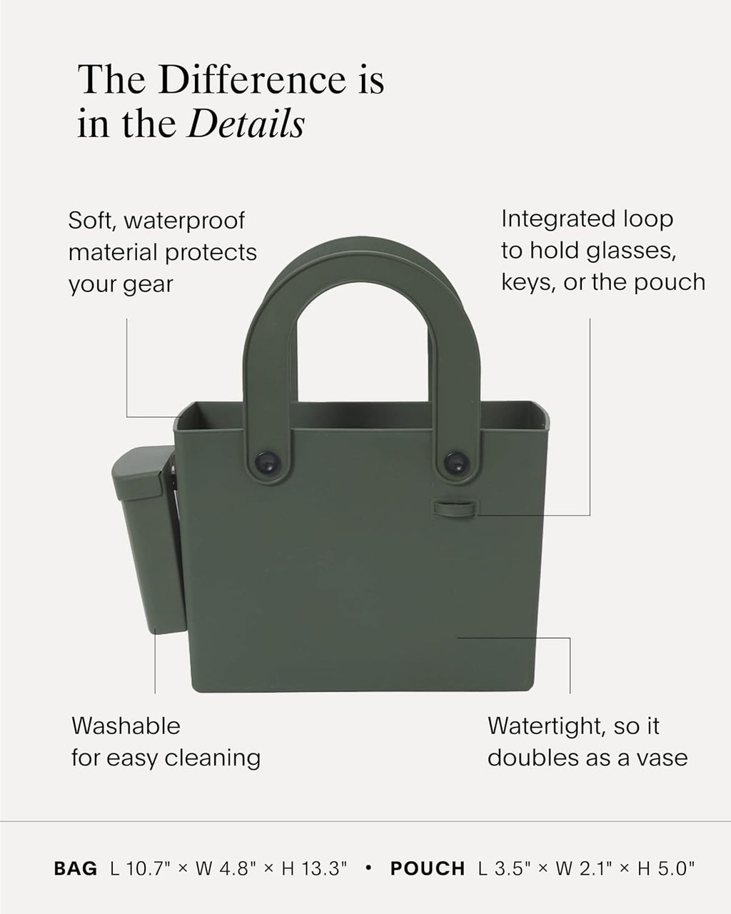 Hachiman Garden Tool Bag, Waterproof Gardening Tote | Interior Partition and Removable Pouch, Indoor Outdoor Use, Tools
