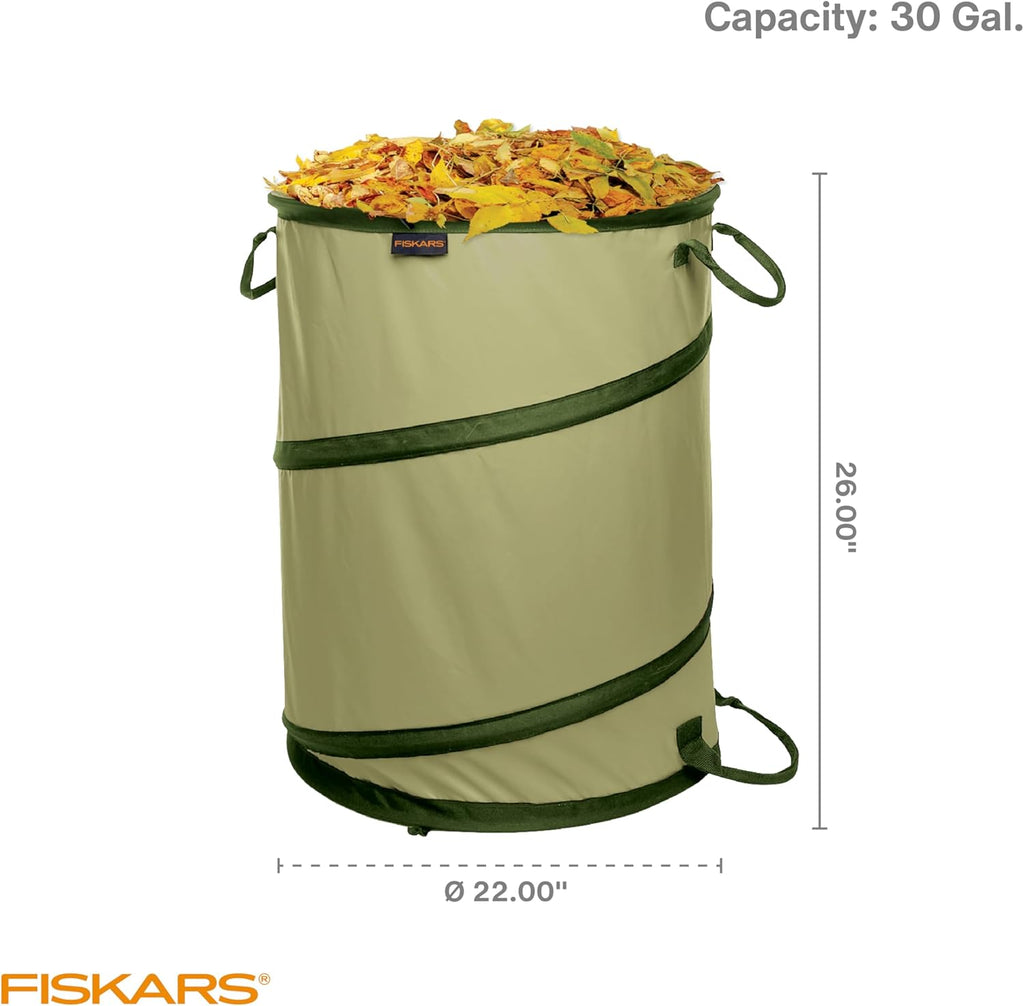 Fiskars 30-Gallon Kangaroo Collapsible Pop Up Garden Bag for Yard Waste | Reusable Container & Leaf Bag for Grass