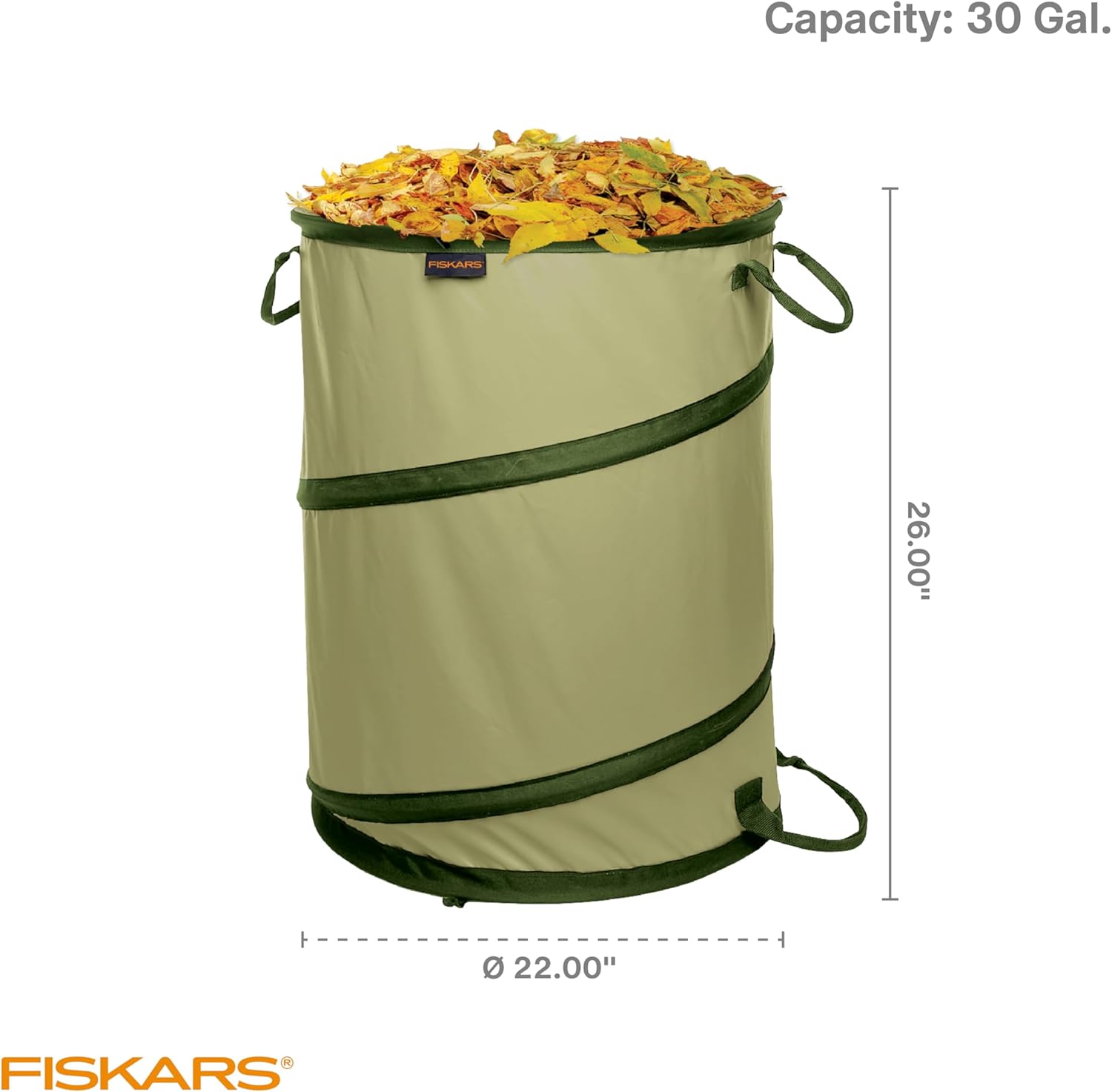 Fiskars 30-Gallon Kangaroo Collapsible Pop Up Garden Bag for Yard Waste | Reusable Container & Leaf Bag for Grass