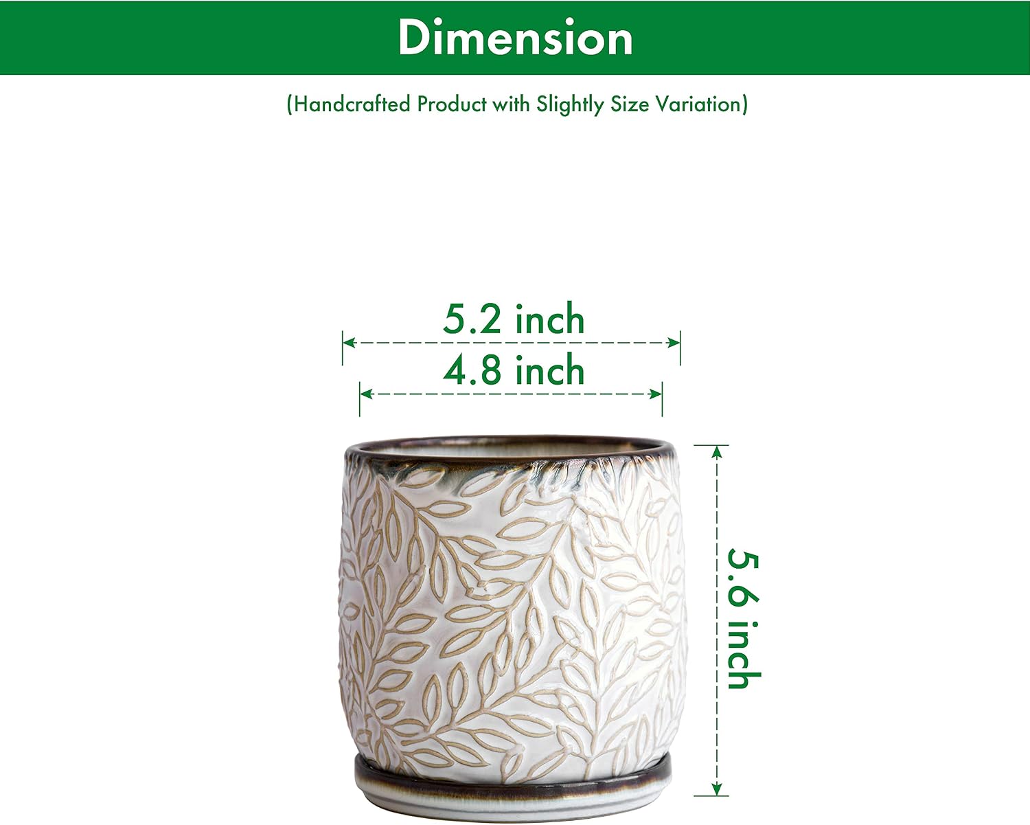 D'vine Dev Embossed Leaves Ceramic Planter, 5 in, Smoked White, 27-A-V-1 | Nature-Inspired Leaf Pattern, Handcrafted
