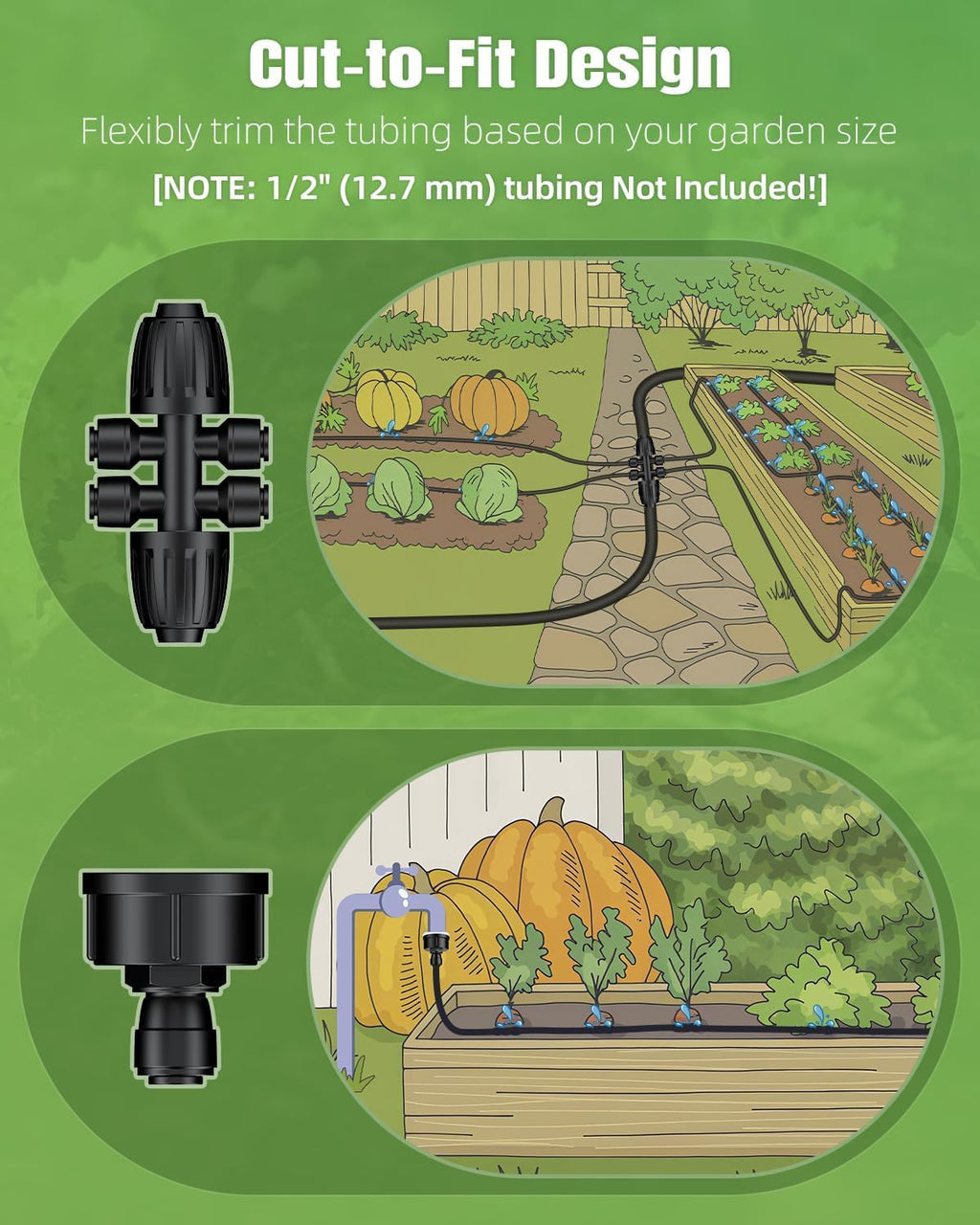 Pawfly 200 ft 1/4 Drip Irrigation Tubing, 1/4" Emitter Tubing with 6" Spacing, Polyethylene Drip Line with 24 Parts