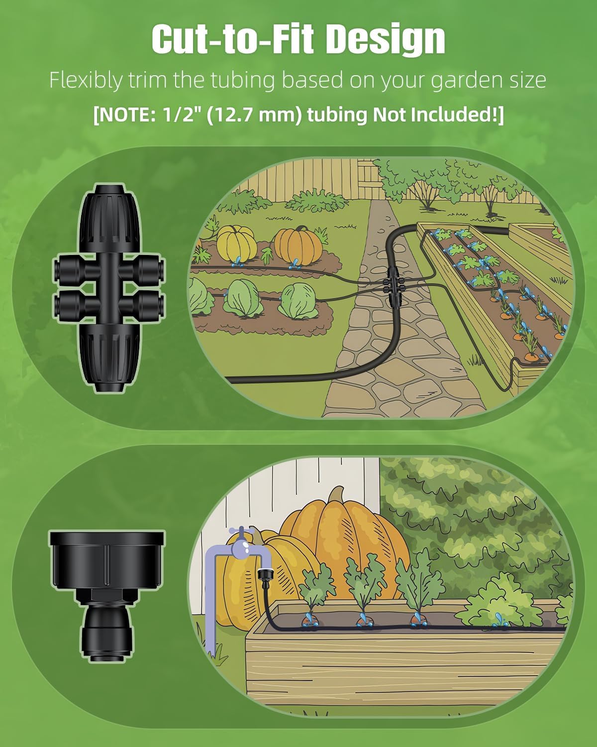 Pawfly 200 ft 1/4 Drip Irrigation Tubing, 1/4" Emitter Tubing with 6" Spacing, Polyethylene Drip Line with 24 Parts