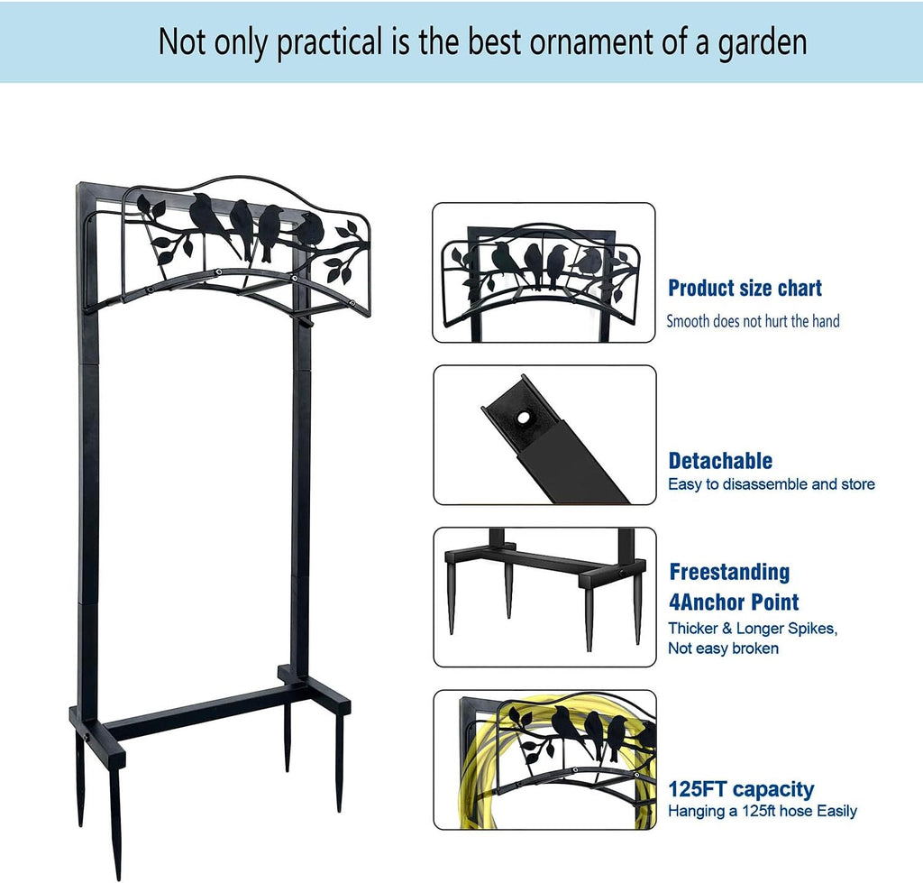 Garden Hose Holder Freestanding with 4 Spikes, Detachable Heavy Duty Water Hose Holders Stand, Reinforced Garden Hose