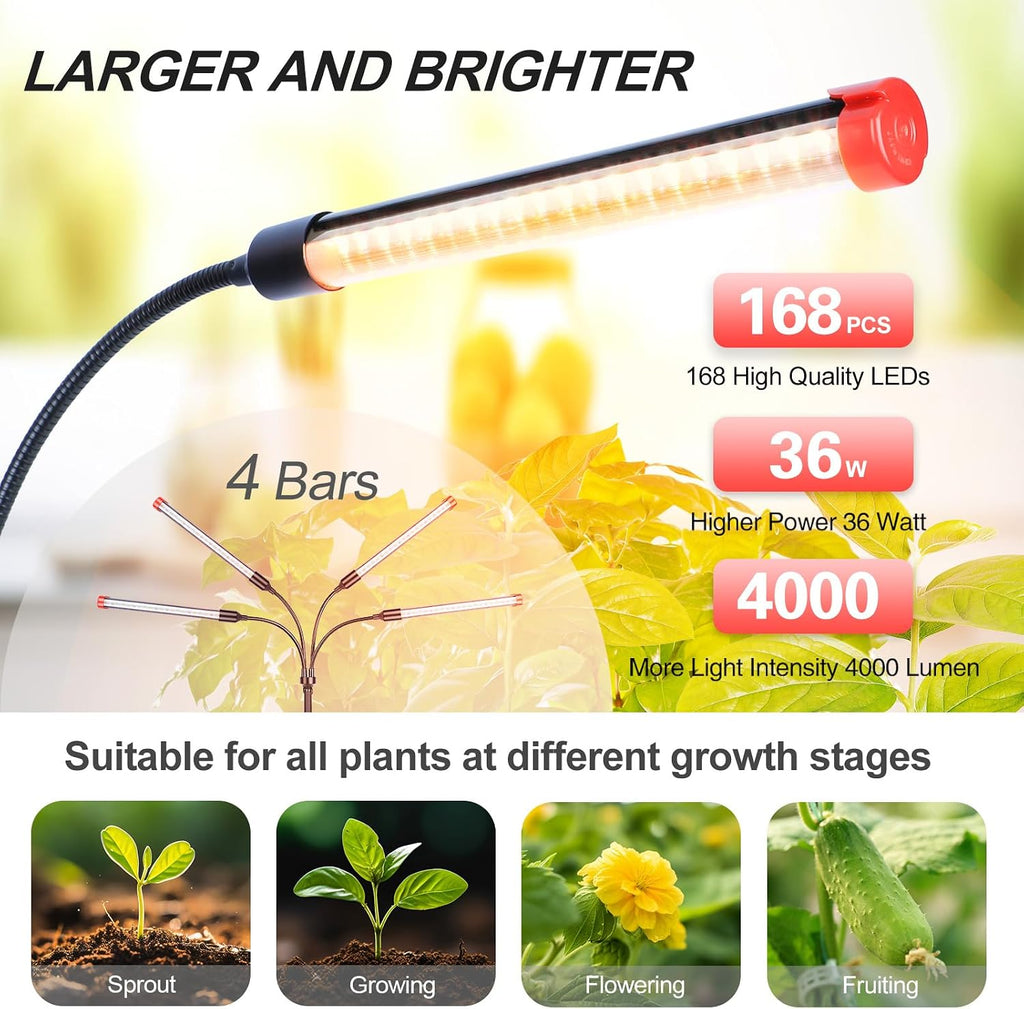 FECiDA 2026 4Head Table Top Grow Lights for Seed Starting, Indoor Plants, Bonsai, 36 Watt Power Draw, NO Need Adapter