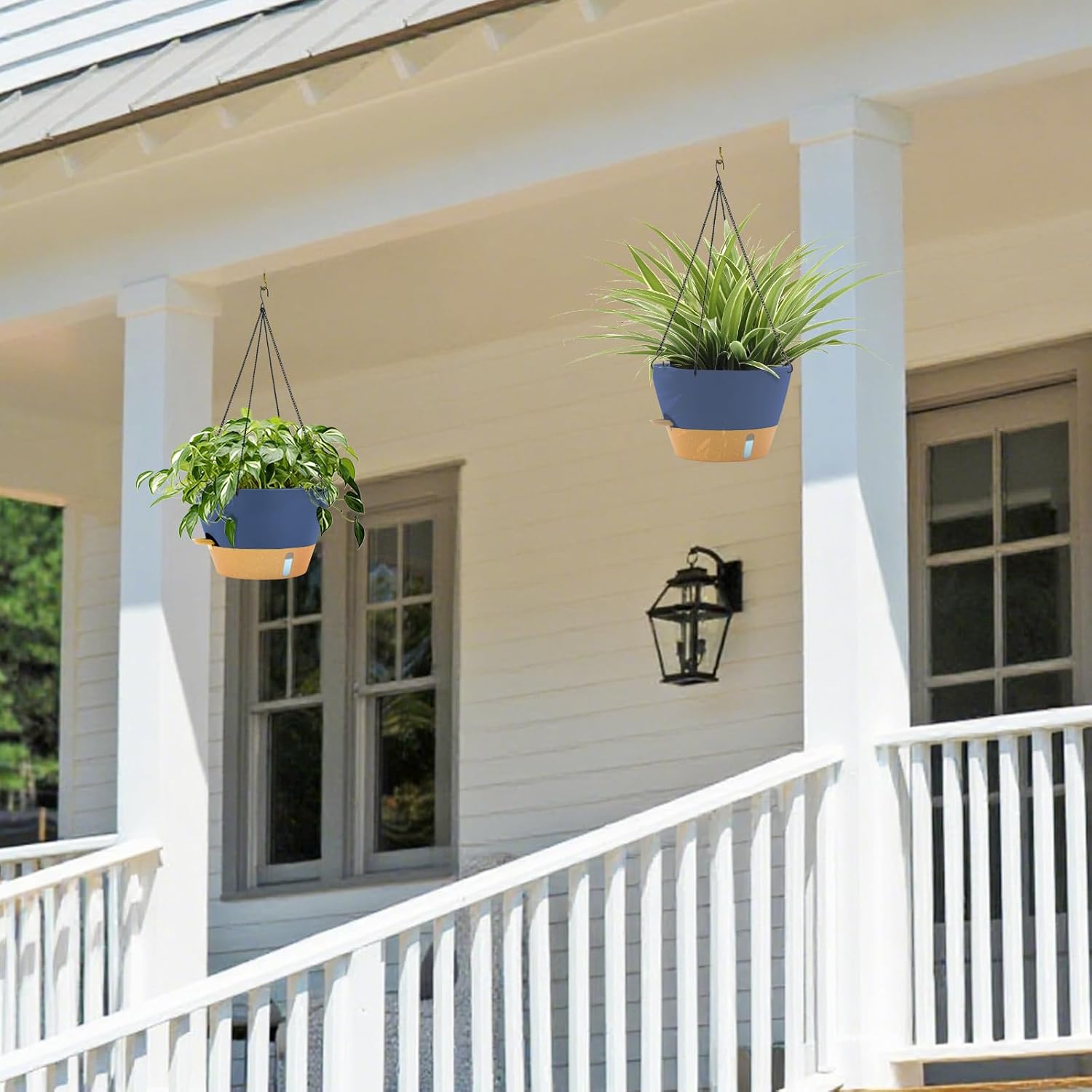 ZMTECH 12 Inch Hanging Planters for Indoor Plants, Large Blue Self Watering Hanging Planter with Visible Water Level &