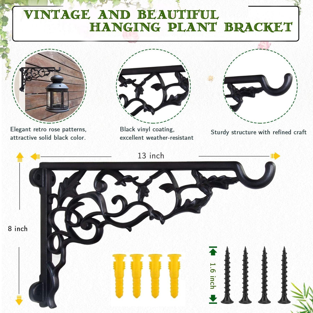 2 Pack Heavy Duty Plant Hanger Bracket, 13" Aluminum Wall Mount Hook | 120 LB Capacity, Rust Proof Hanging Plant