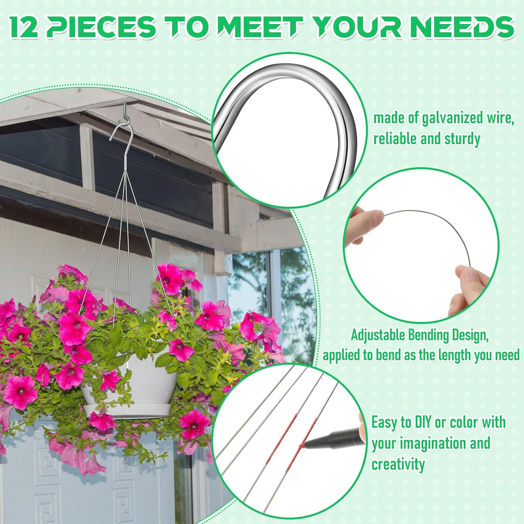 Mixweer 12 Pcs 24 Inch Wire Plant Hangers for Hanging Baskets 4 Strand Hanging Basket Wire Hangers Hook Flower Pot