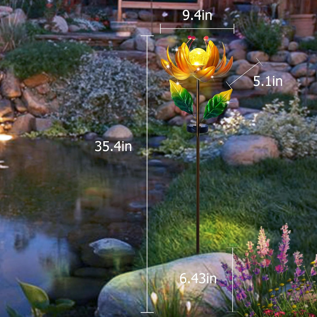 Solar Lights Wind Spinners for Yard and Garden - Metal Lotus Flower Windmills LED Crackle Glass Globe Outdoor Garden