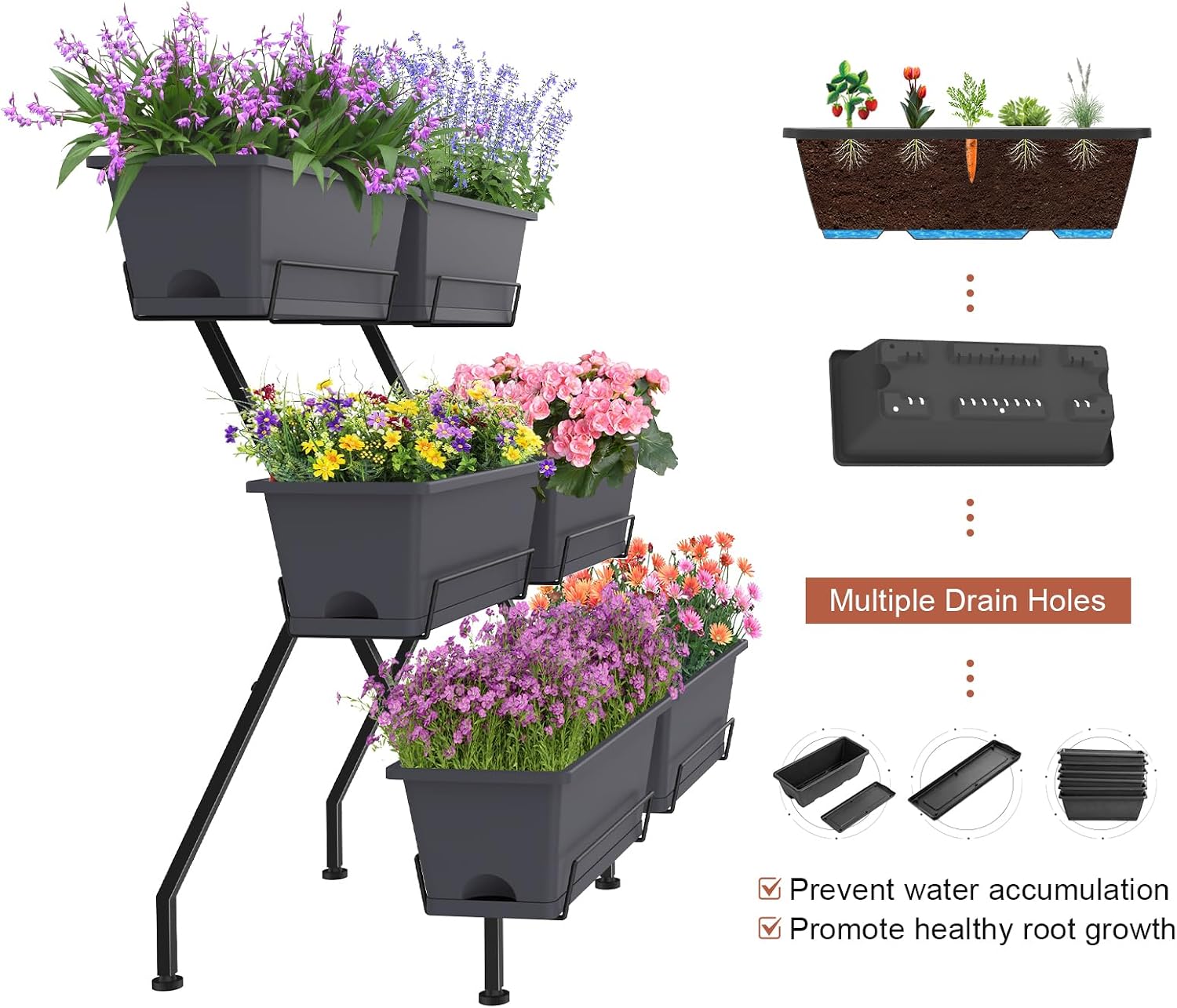 ETELI Vertical Raised Garden Bed 3 Tier Garden Planter Indoor Outdoor Herb Planter with 6 Removable Boxes Standing