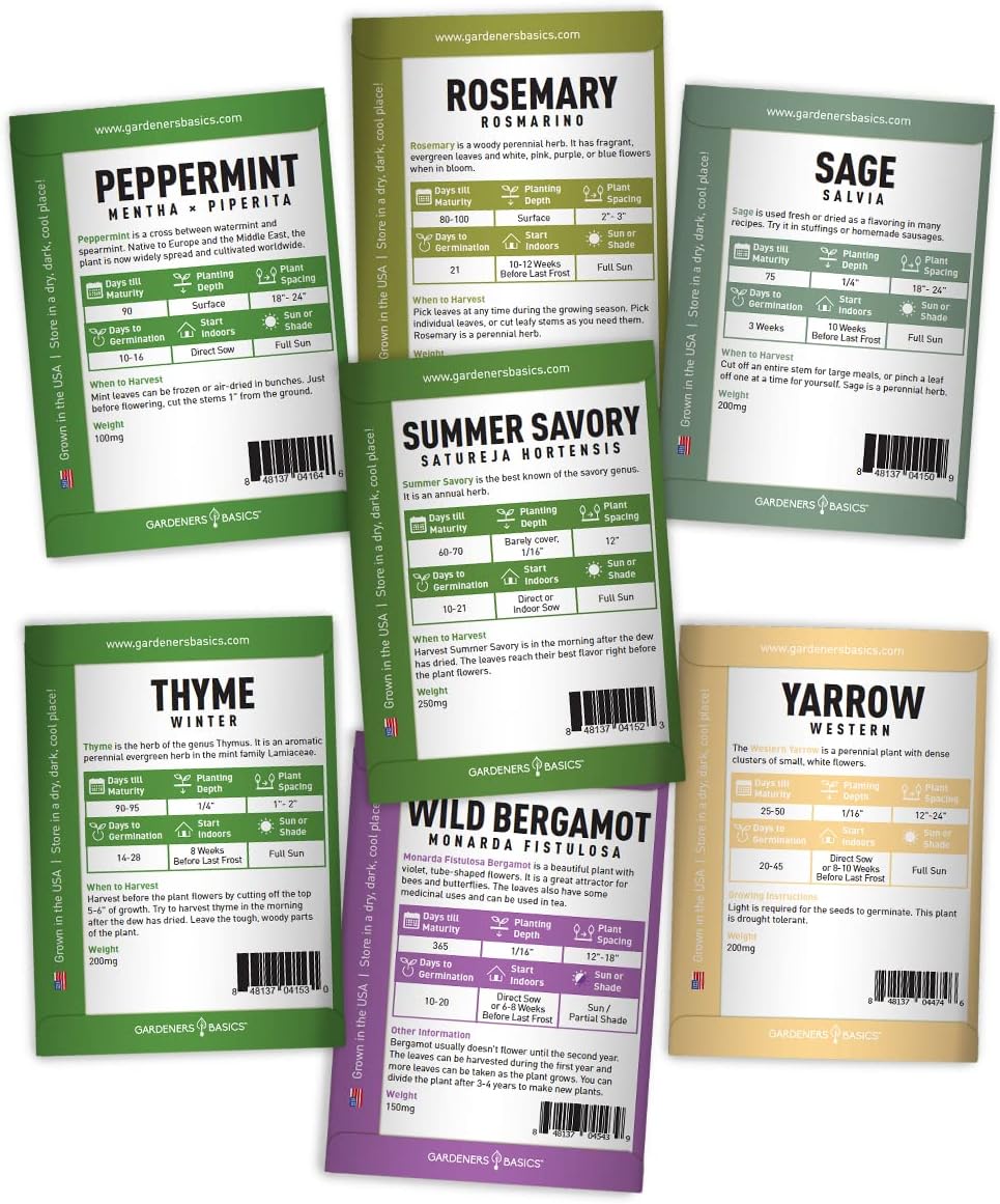 Gardeners Basics 35 Medicinal Herb Seeds Variety Pack for Planting, Non-GMO | 35 medicinal and culinary herbs; over