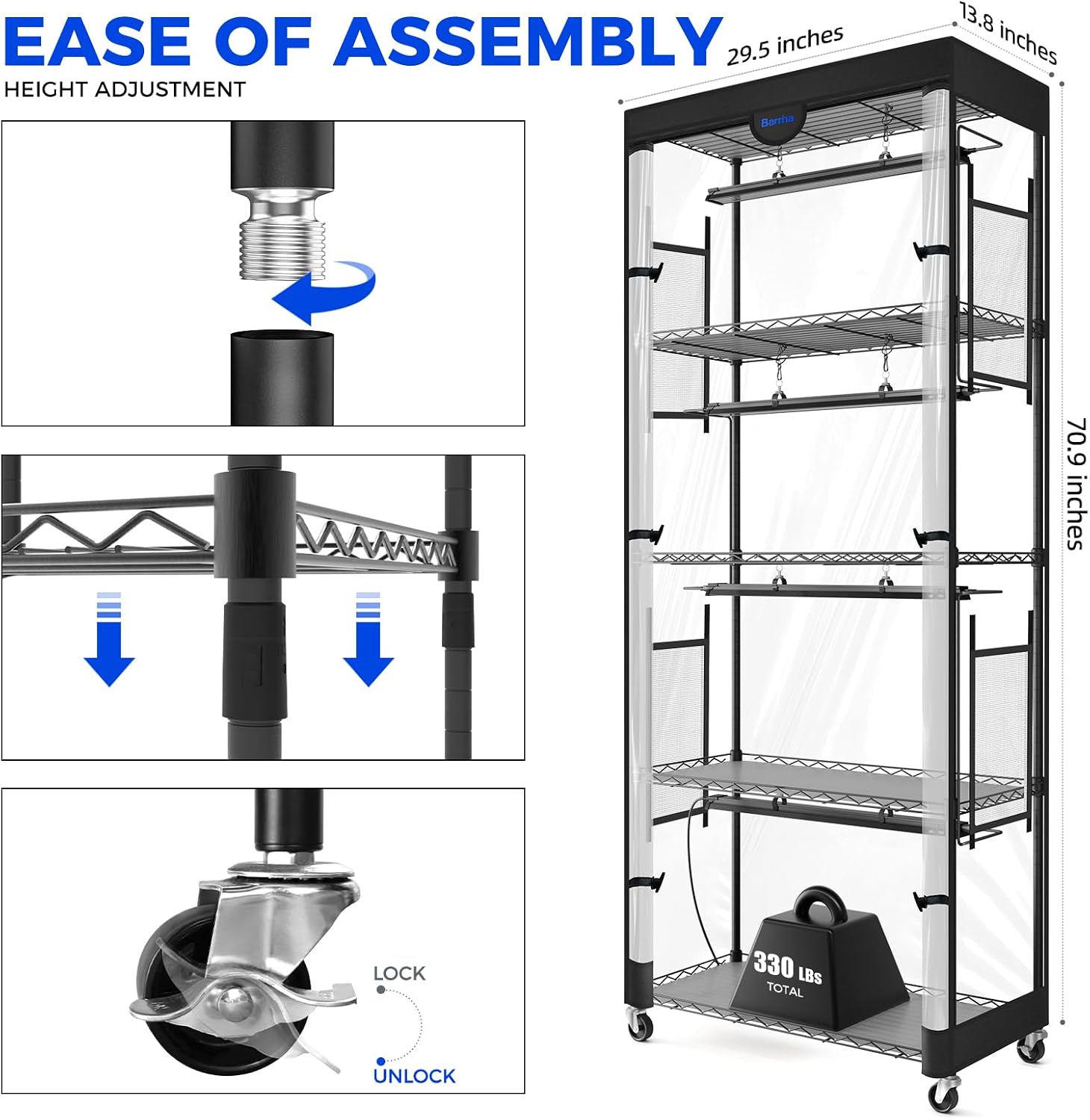 Barrina LP750 Indoor Greenhouse with Grow Light, 5 Tier Stand with Tent | Adjustable Shelf, 140W TX-S35 2FT, 5000K Full