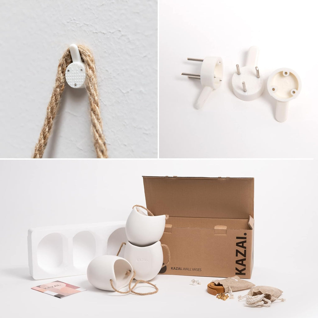 Kazai. Wall Planters -Ellie- | Hanging Ceramic Plant Pots 3 Pieces | Wall Decoration for Indoors, Balcony and Garden